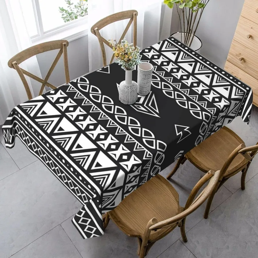 

Geometric Tribal Table Cloth Rectangle Chic Bohemian Ethnic Table Cover Black White Stripes Triangle Tablecloth Tabletop Decora