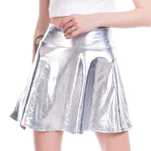 Cuhakci المتزلج مطوي عالية الخصر تنورة أنثى حزب عارضة مصغرة الذهب أنثى الفضة السوداء Clubwear الرقص أفضل 8 تنورة معدنية مبيعا - رقم 4