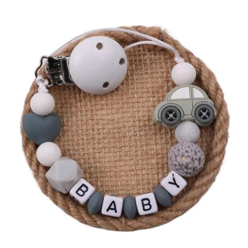 NEW Baby Pacifier Clips Chain Silicone Beads Teether Toys Dummy Holder Customized Name English Dummy Toy