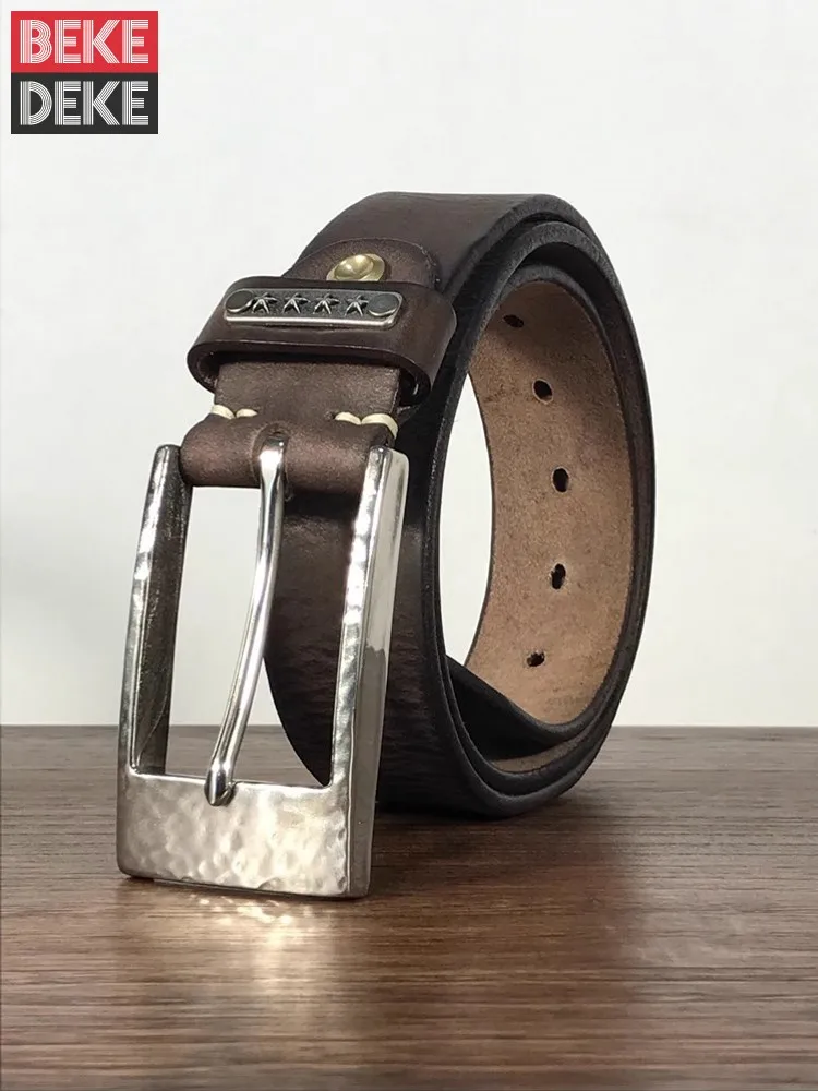 

New Designer Mens Stainless Steel Pin Buckle Belt Width 3.8cm Cowhide Genuine Leather Strap For Pants Vintage Casual Waistband