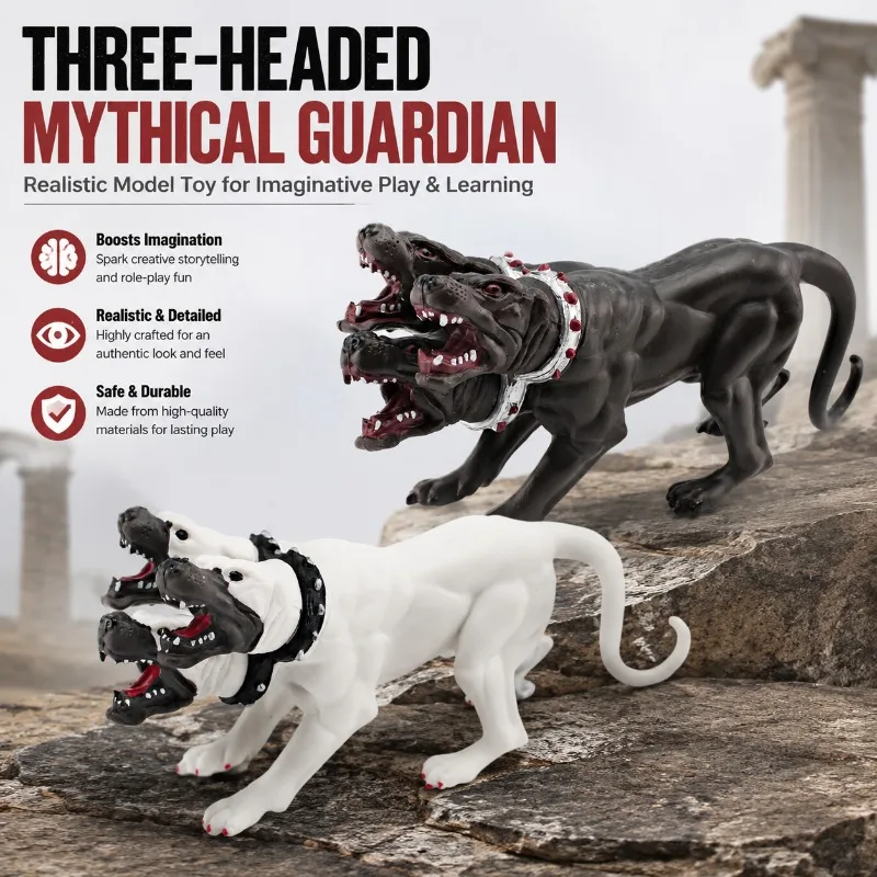 Simulated Western Myth Monster Animal Model Cerberus Three-headed Hell Dog Figurine Kids Cognitive Toy Underworld Beast Statue