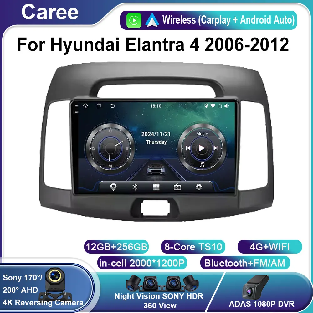 

Car Radio Android 15 Multimedia Player GPS Navigation Stereo Carplay Bluetooth Autoradio For Hyundai Elantra 4 2006-2012 WIFI 4G