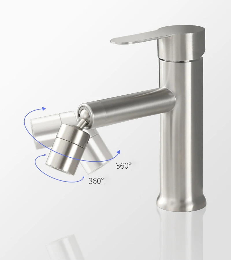 Brushed Bidet Faucet Stainless Steel Bathroom Basin Faucet 360 Swivel Spout 2 Modes Stream Sprayer Round Nozzle Hot Cold Mixer