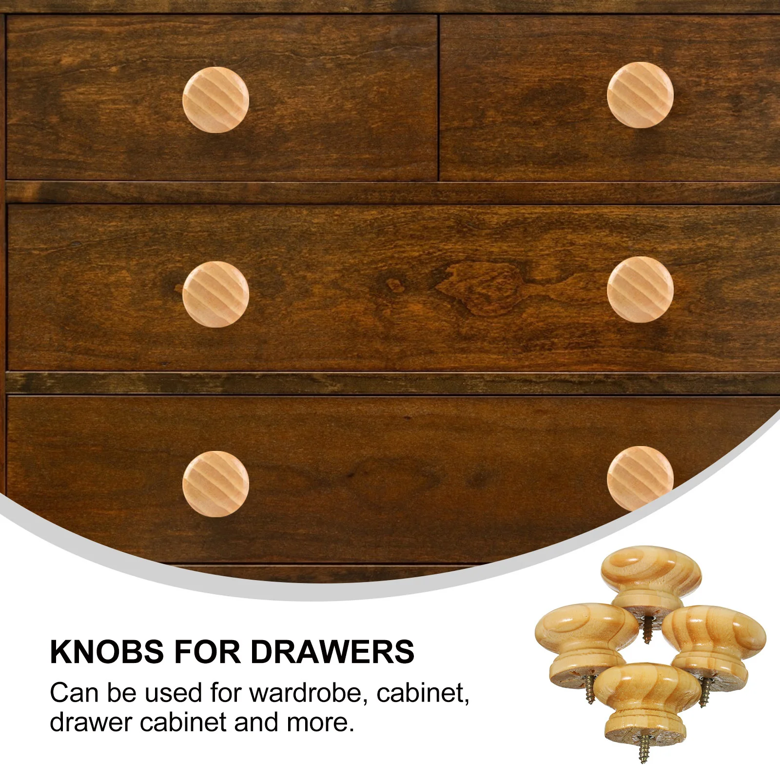 

4Pcs Solid Wood Round Door Handle Durable Rust Resistant Furniture Pull Drawer Knobs Replacement Accessory Door Handle