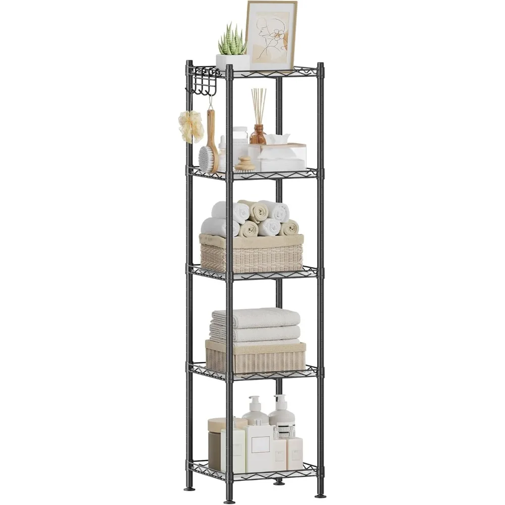 

5-Tier Bathroom Shelf with Adjustable Height, Extendable Design for Small Spaces, Black and Translucent