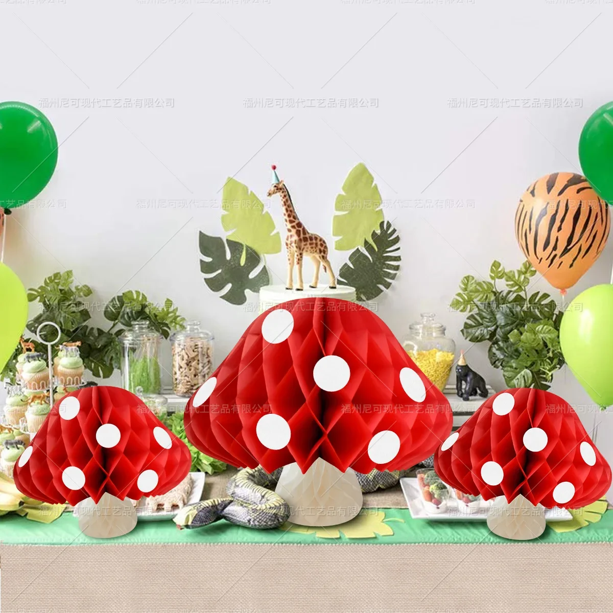 Mushroom Honeycomb Ball Woodland Wedding Birthday Paper Flower Ball Jungle Safari Animals Happy Birthday Party Decor