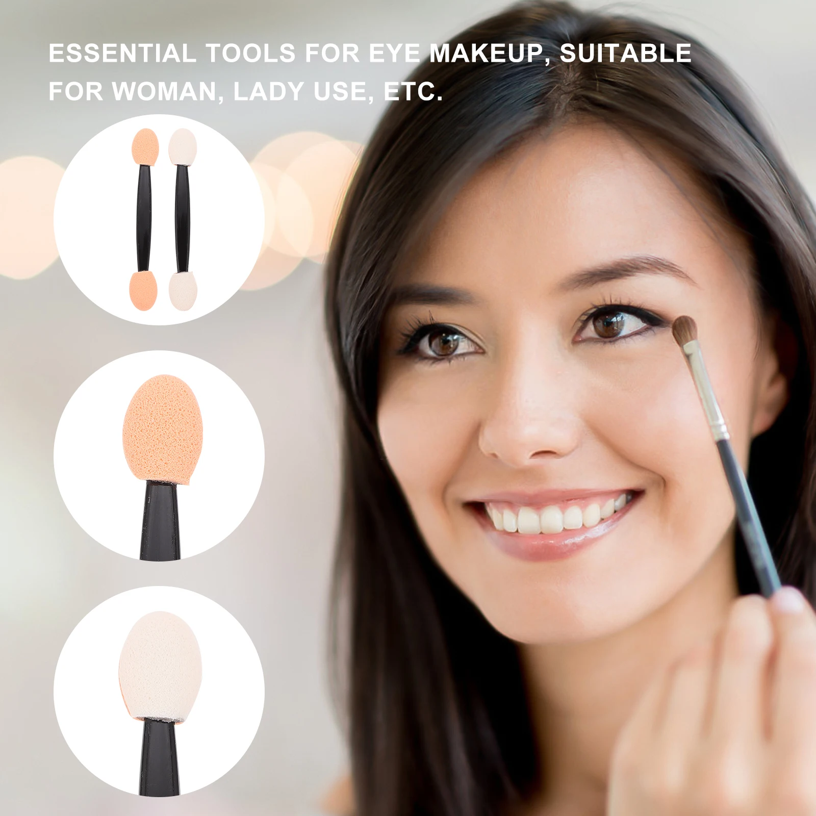 Aplicadores de maquiagem para os olhos de dupla face, 100 peças, cabeças seguras, ferramentas de toque confortável, pincel de sombra, lado duplo