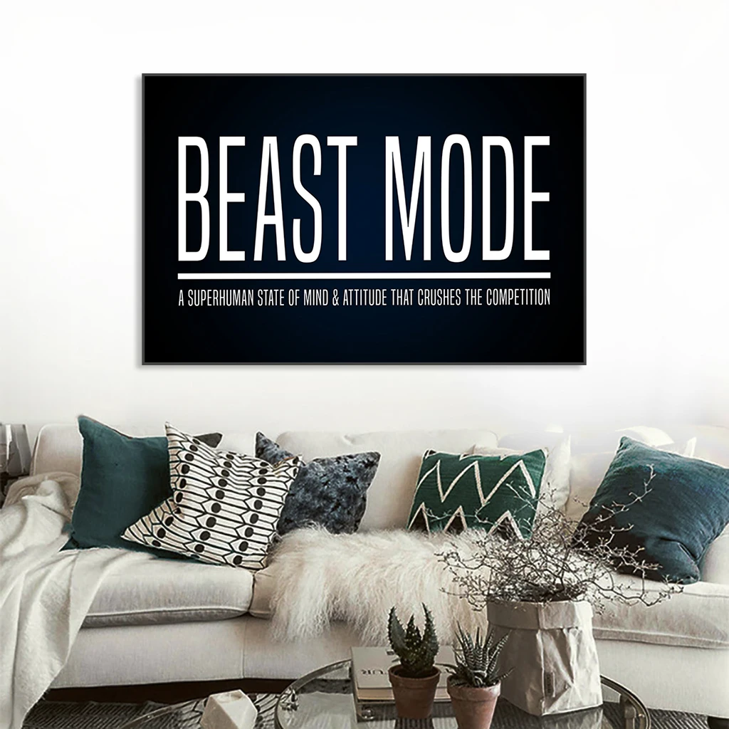 Beast Mode Definition Wall Art Poster Motivational Black Print Black and White Entrepreneur Quote Canvas Painting Office Decor