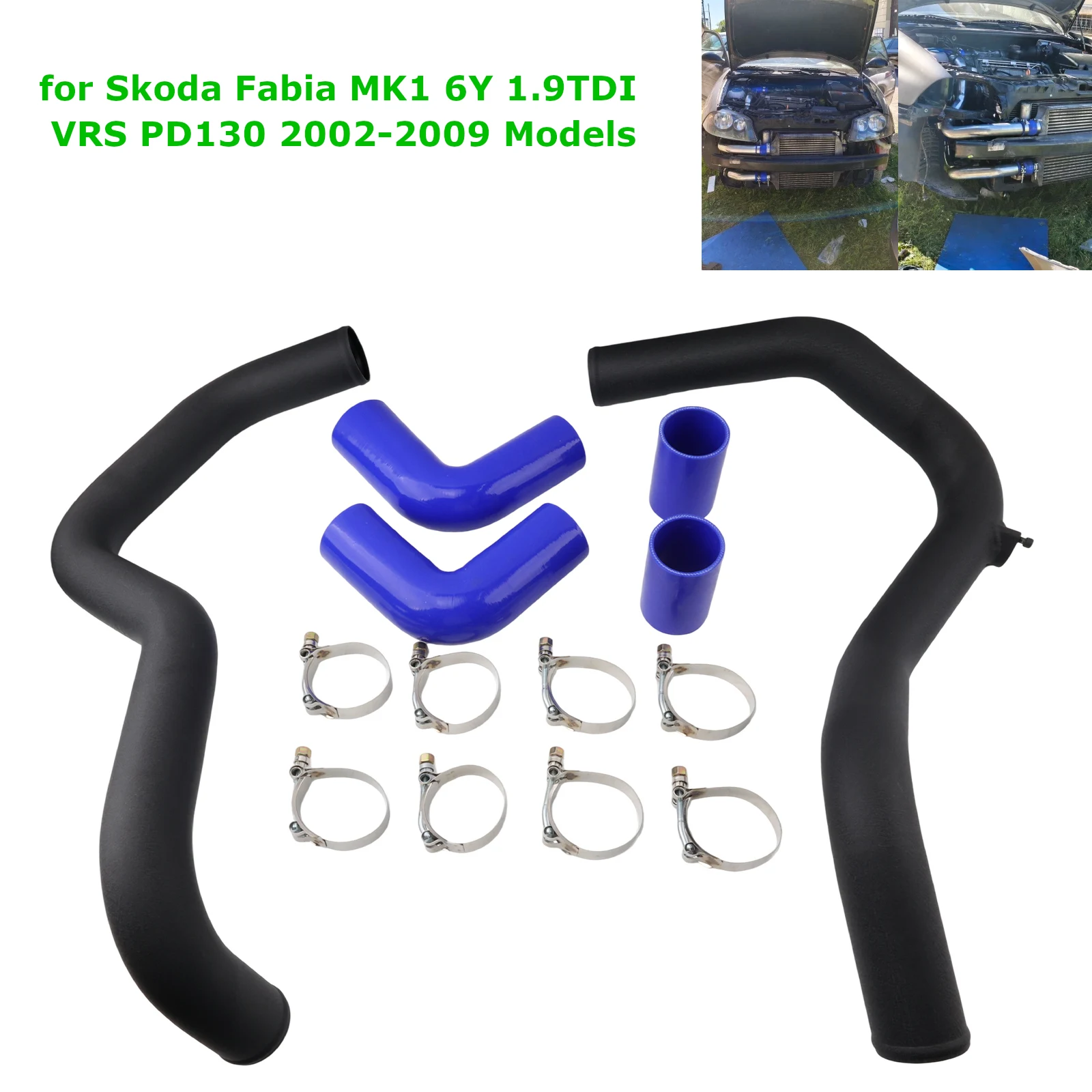 FMIC Intercooler Boost Pipe Kit Fit Skoda Fabia MK1 6Y VRS PD130 1.9TDI 2002-2009 Full Silicone Hose Clamp Set
