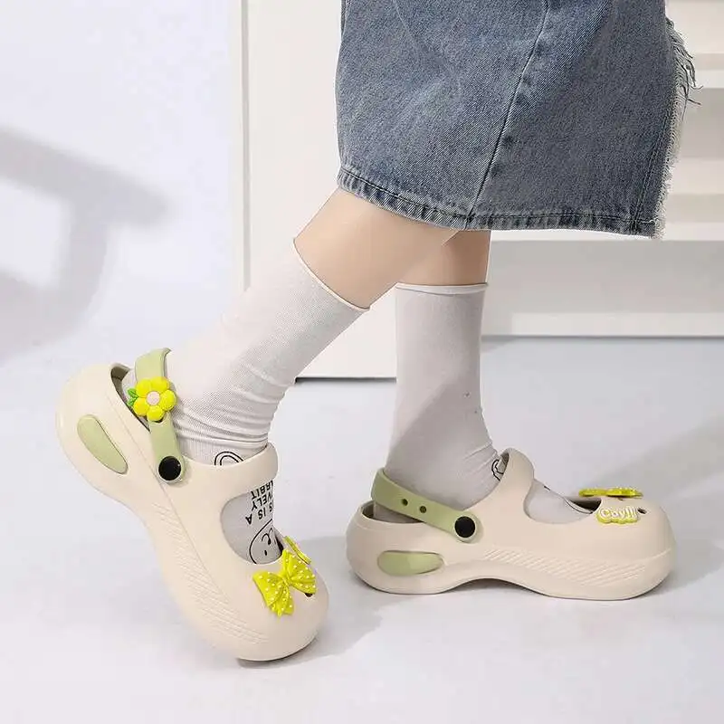 Women Platform Sandals Clogs Mary Jane Cute Bow Knot Arch Support Garden Shoes Slip-On Outdoor Beach Slippers Height Increase