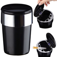 Car Ashtray with Lid Cigarette Ashtray with LED Light Mini Car Trash Can Smell Proof with Double Smoke Hole for Outdoor Travel