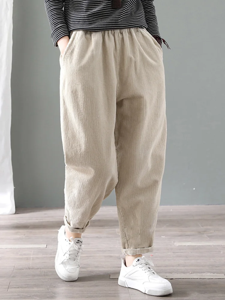 Pantaloni Harlan in velluto a coste foderati Thiened Fce Pantaloni lunghi invernali a vita alta da donna Coreano Sle Commute Faion