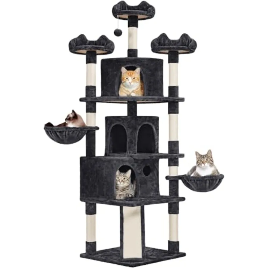 76.5in Multi-Level Large Cat Tree with 3 Condos Cozy Plush Perches 9 Sisal Scratching Posts and Ladder Activity Center for Larg