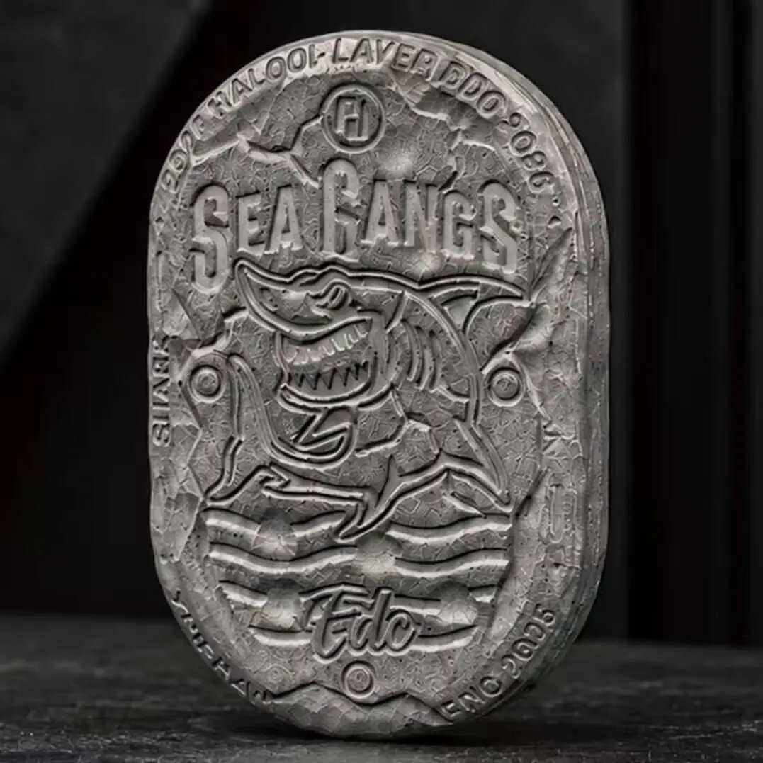 Used EDC Sea Shark Stainless Steel Hammer Pattern Haru Player Mechanical Rhythm Push Card EDC Toy,