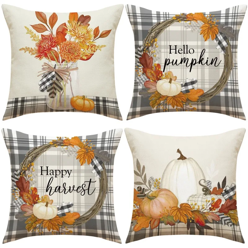 

Fall Throw Pillow Covers 45x45cm Set of 4 Thanksgiving Pumpkin Pillow Covers Pillow Case Maple Leaves Cushion Covers Home Decor