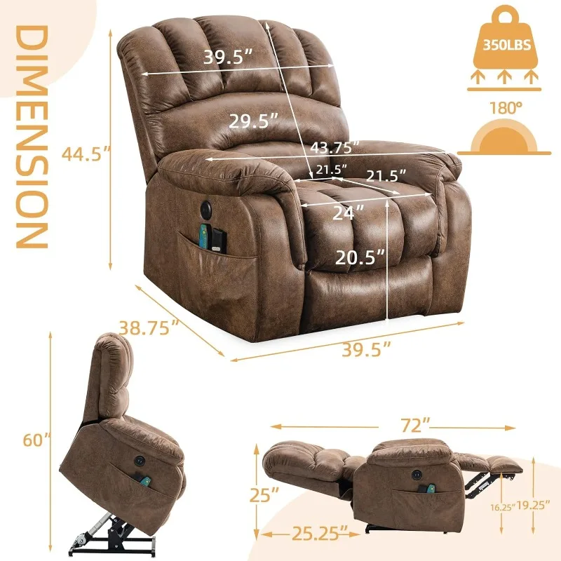 Lay Flat Sleeping Dual OKIN Motor Electric Lift Recliner W/Heat Massage For Big Man