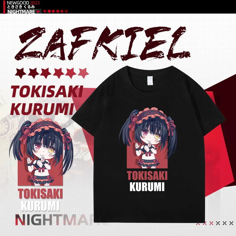 Anime DATE A LIVE Shirt Tokisaki Kurumi Cosplay Short-sleeved T-shirt Cotton Men Women T-shirts