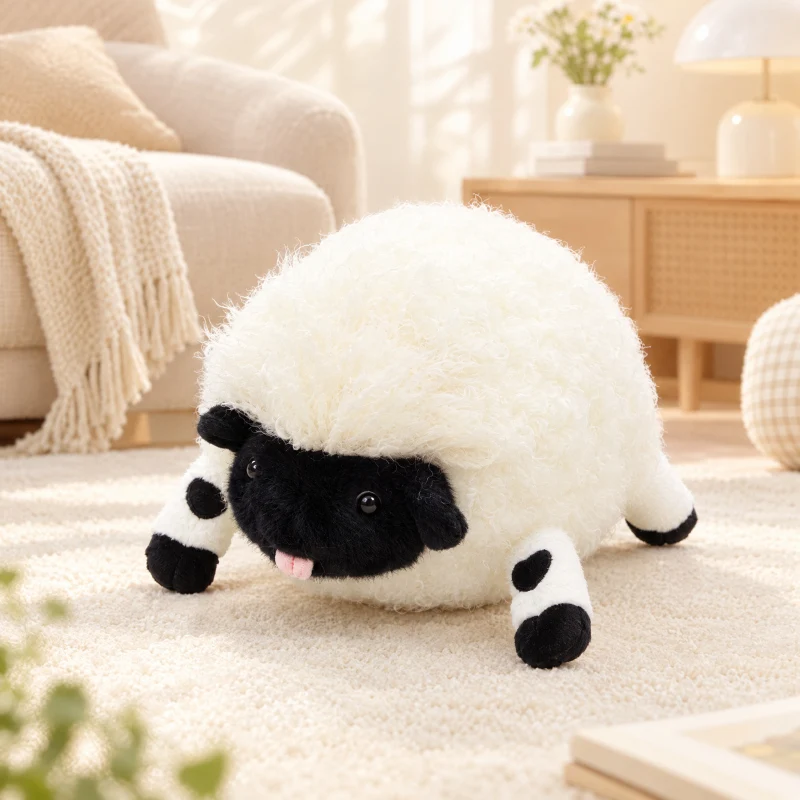 TreasuringU Black Face Sheep Plush Toy Cartoon Round Sheep Stuffed Animal Doll Fluffy Chubby Lamb Plushie Christmas Gifts