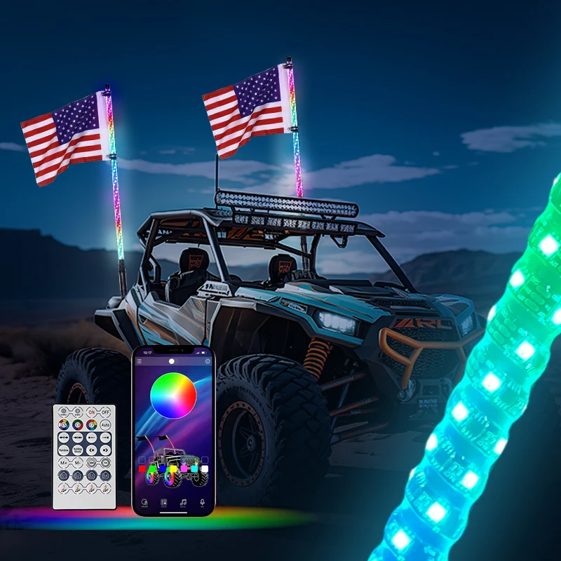 

2PCS 2FT LED Whip Lights,Remote Control Flagpole Antenna Whips,for UTV, ATV, Off Road, Truck, Sand, Buggy Dune, RZR