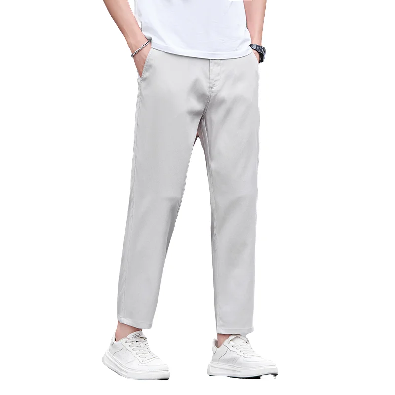 New Fashion Men's 9-point Trousers Summer Breathable Lyocell Linen Blend Business Casual Commuter Urban Streetwear Ankle Length