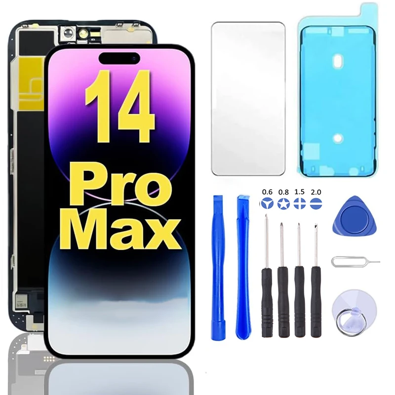 for iPhone 14 Plus Pro Max Screen Replacement Full HD 3D Touch LCD Display Digitizer Assembly with Repair Tools & Tempered Glass
