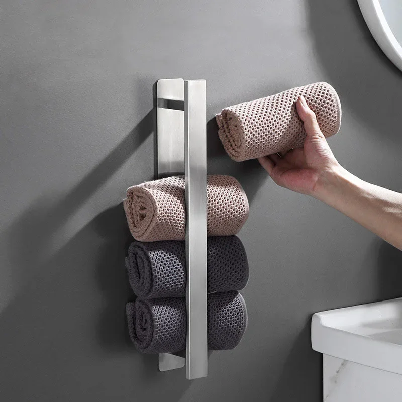 Toilet stainless steel towel rack, no punching, no nails, bathroom single rod, bathroom hardware towel hanger, towel bar