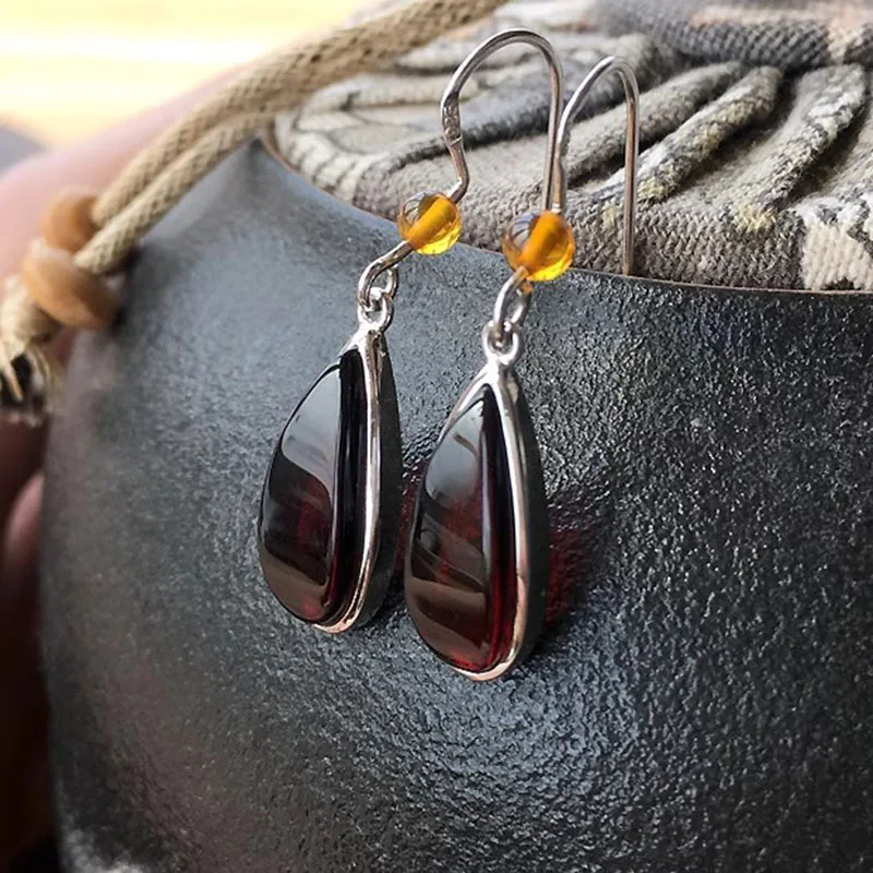 Yoowei New Natural Amber Earrings for Women 3 Colors Real S925 Silver Dangle Earring Unique Baltic Amber Jewelry Gift Wholesale