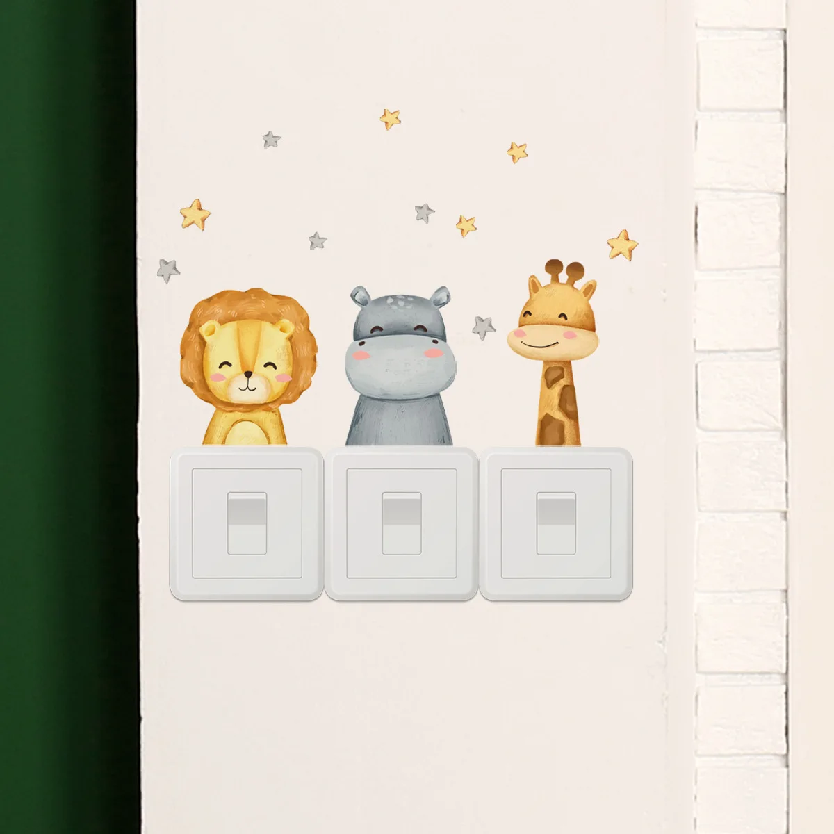 Cute Smiling Face Giraffe Bear Lion Switch Sticker Kid Baby Bedroom Decoration Self-adhesive Home Decor Wallpaper Child Stickers