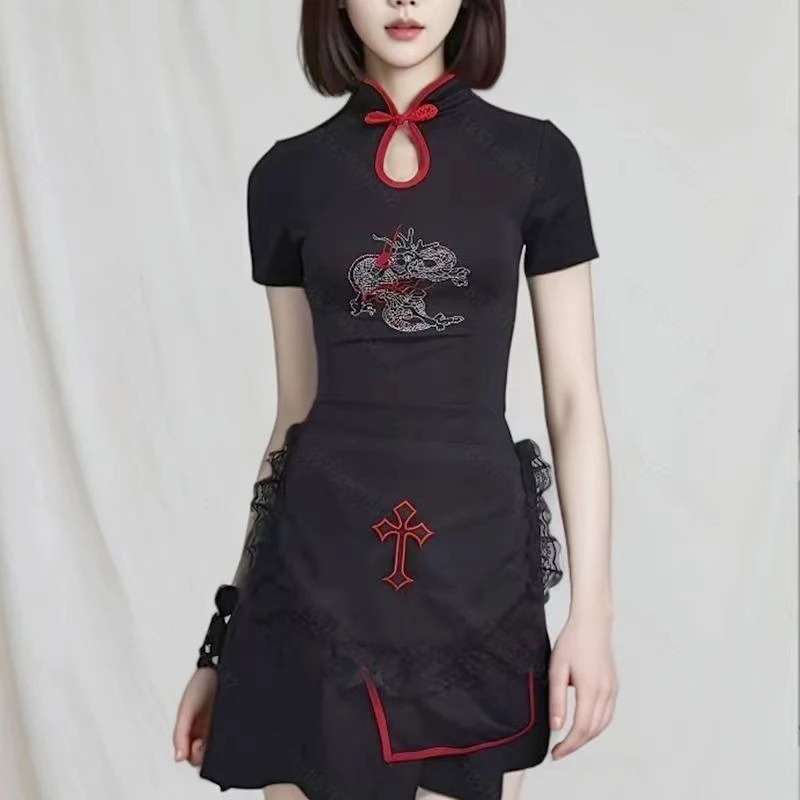 

Lace Woman Work Crucifix Decor Apron Short Half Waist Lolita Kawaii Cosplay Waitress Pinafore Restaurant Nail Beauty Painting