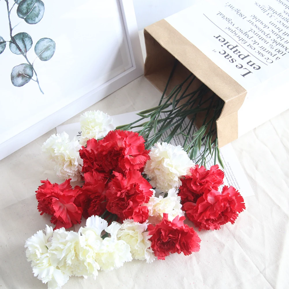 

18 Pcs Artificial Flowers Carnation Silk Cloth Bouquet Decor Home Party PlasticFlowers Lifelike DurableDecoration