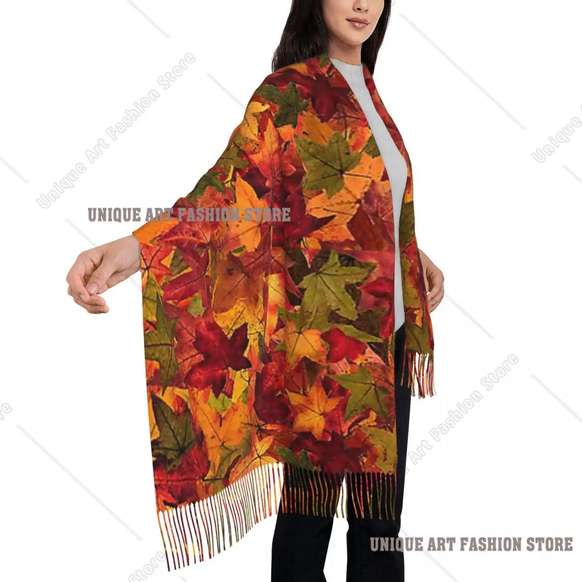 紅葉スカーフ タッセルスカーフ 女性用 ソフトで暖かいショールとラップ ロング 秋 冬 ショール ラップ