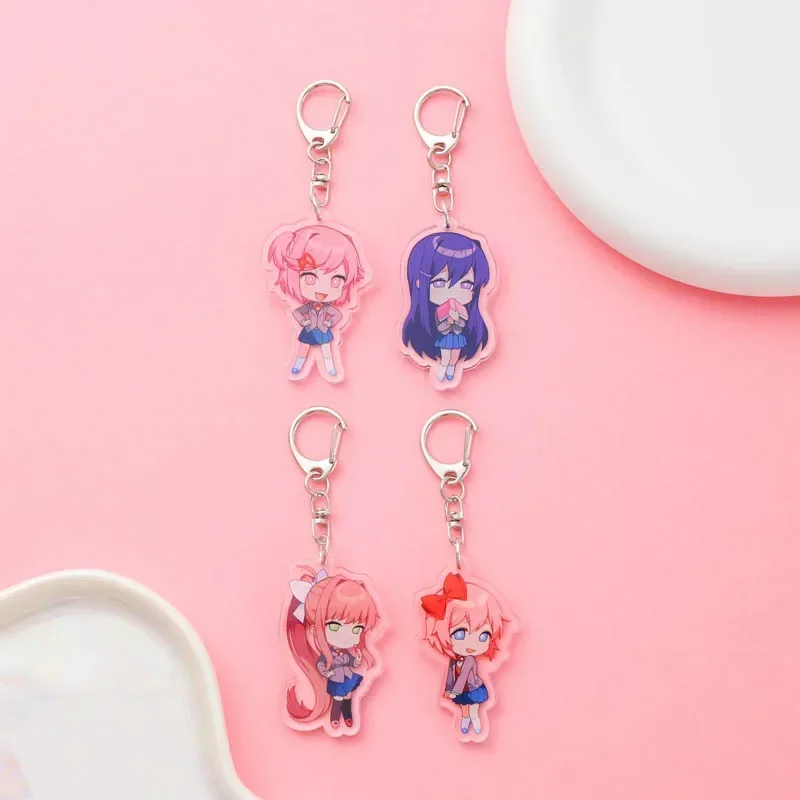 Anime Doki Doki Literature Club! Acrylic Keychain Accessaries Cartoon Funny Bag Pendant Charm Car Cute Keyring Friends Gifts