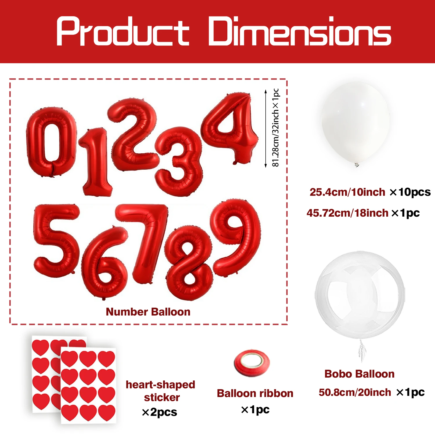 32 Zoll roter digitaler Aluminiumfolienballon 0-9 weißer Latexballon mit Love-Aufkleber für Geburtstagsfeierdekoration, Fotorequisite – Detail 2