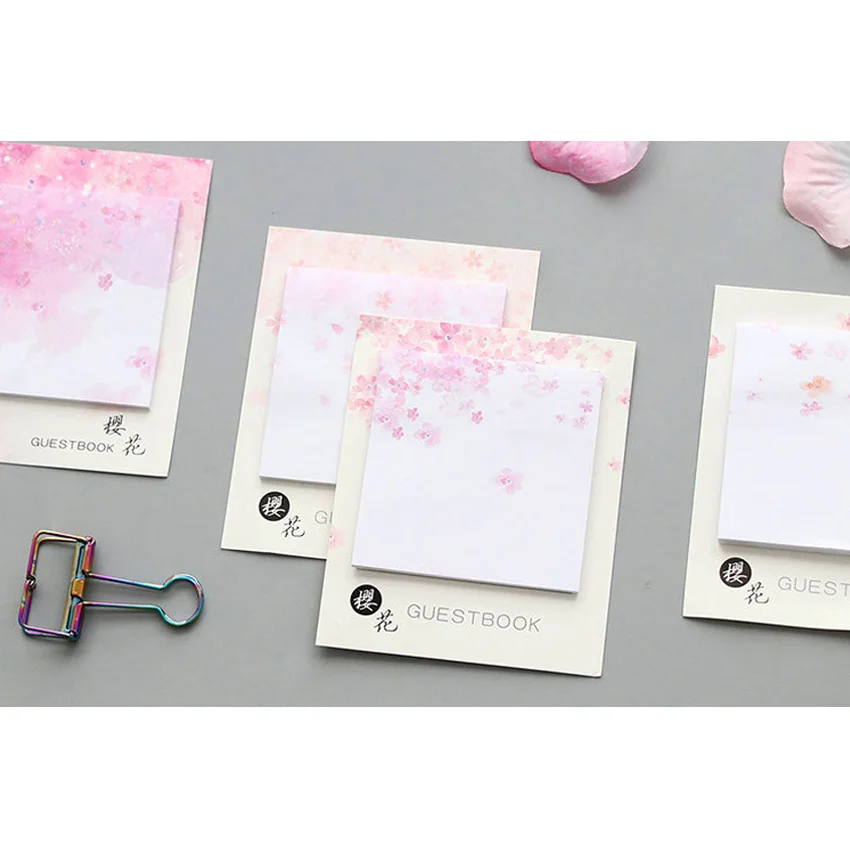 2Packs Romantic Cherry Blossoms Sticky Note Memo Pad Sticker Paper Japanese Small Fresh Stationery School Office Supplies