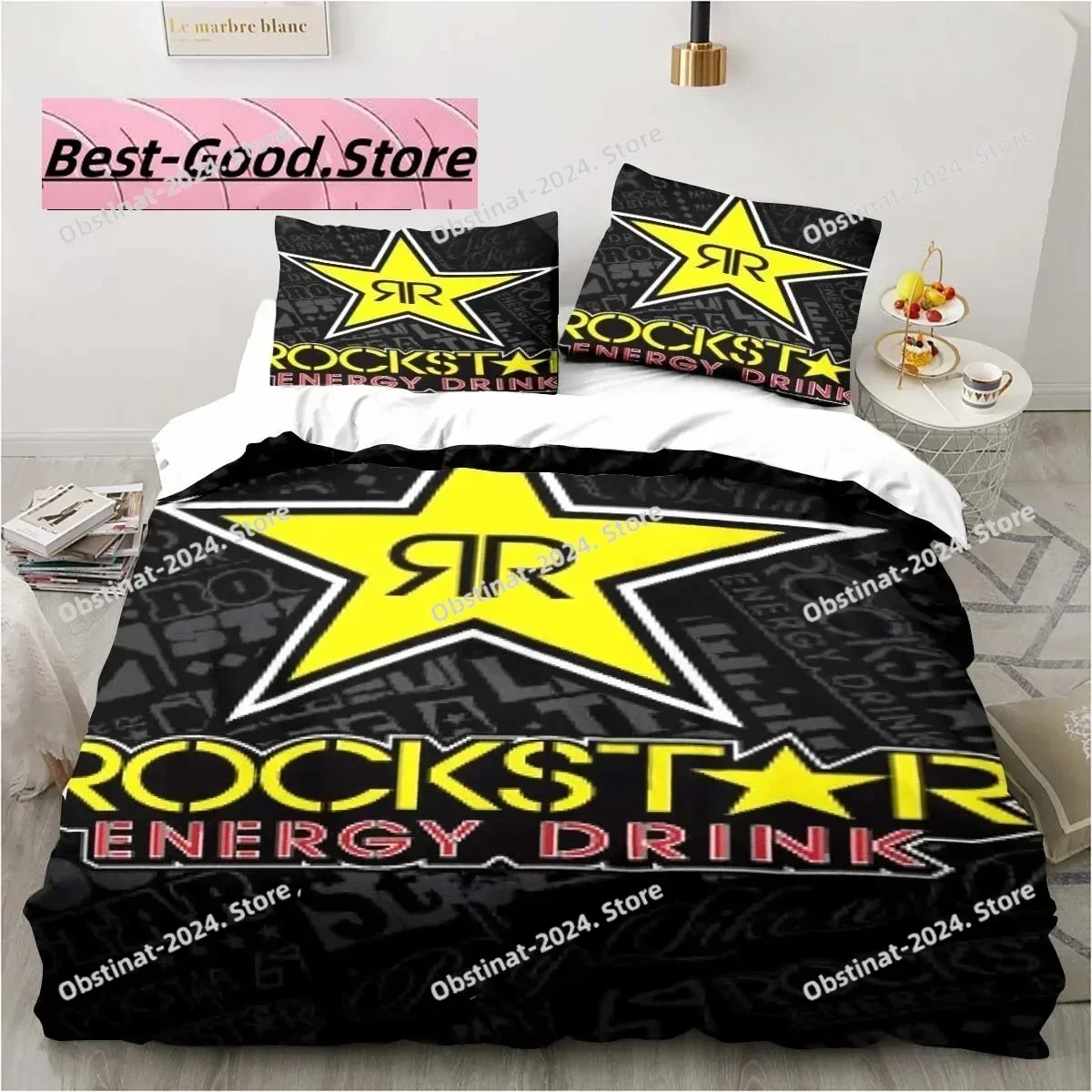 3D Print Drinks R-Rockstar Energy Logo Bedding set Printed Duvet Cover Pillowcase Single Double Queen Super King Size Sets