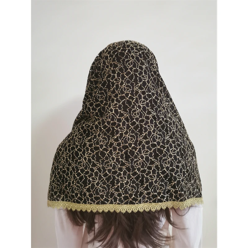 Preto e ouro laço oco mantilla véus para igreja católica mulher vintage redondo cabeça cobrindo luxo