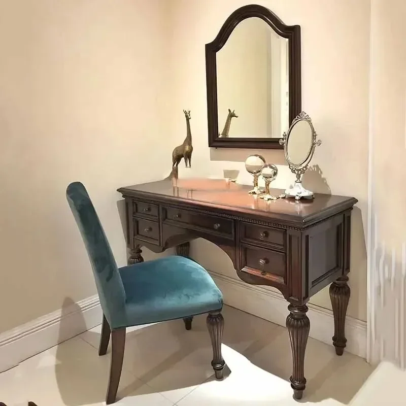 Luxury Drawer Vanity Table Vintage Aesthetic Solid Makeup Cabinet Bedroom Space Saving Storage Schminktisch Trendy Furniture