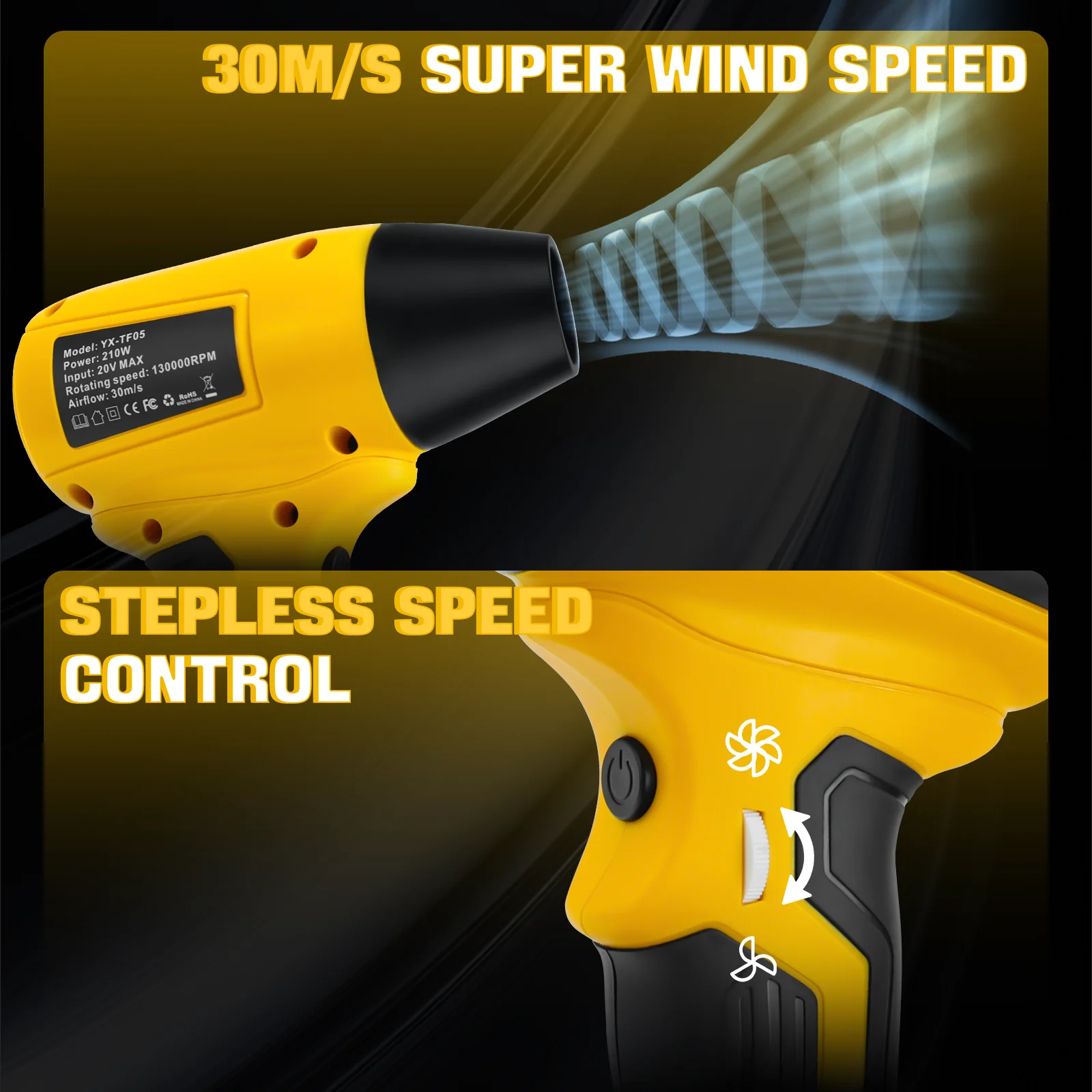 ブラシレス電動ターボブロワージェットファン 130000 Dewalt 20V バッテリー用 RPM 可変速ハンドヘルド送風機 (バッテリーなし)