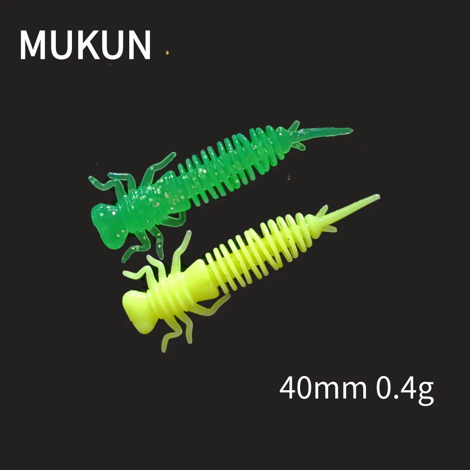 MUKUN 10PCS TPE Mini Soft Fishing Lures 0.4g/40mm Artificial Worm Silicone Bass Jigging Baits Bionic Bait Dragonfly Larva