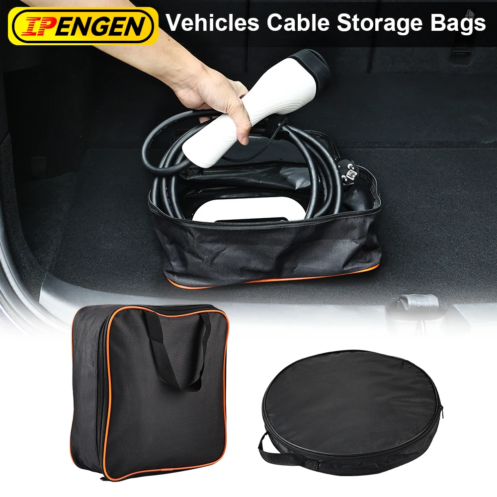 IPENGEN EV Cables Bag Electric Vehicle Charger Case EV Charging Cable Storage Bag Zipper Closure Car Chargers Oxford Cloth