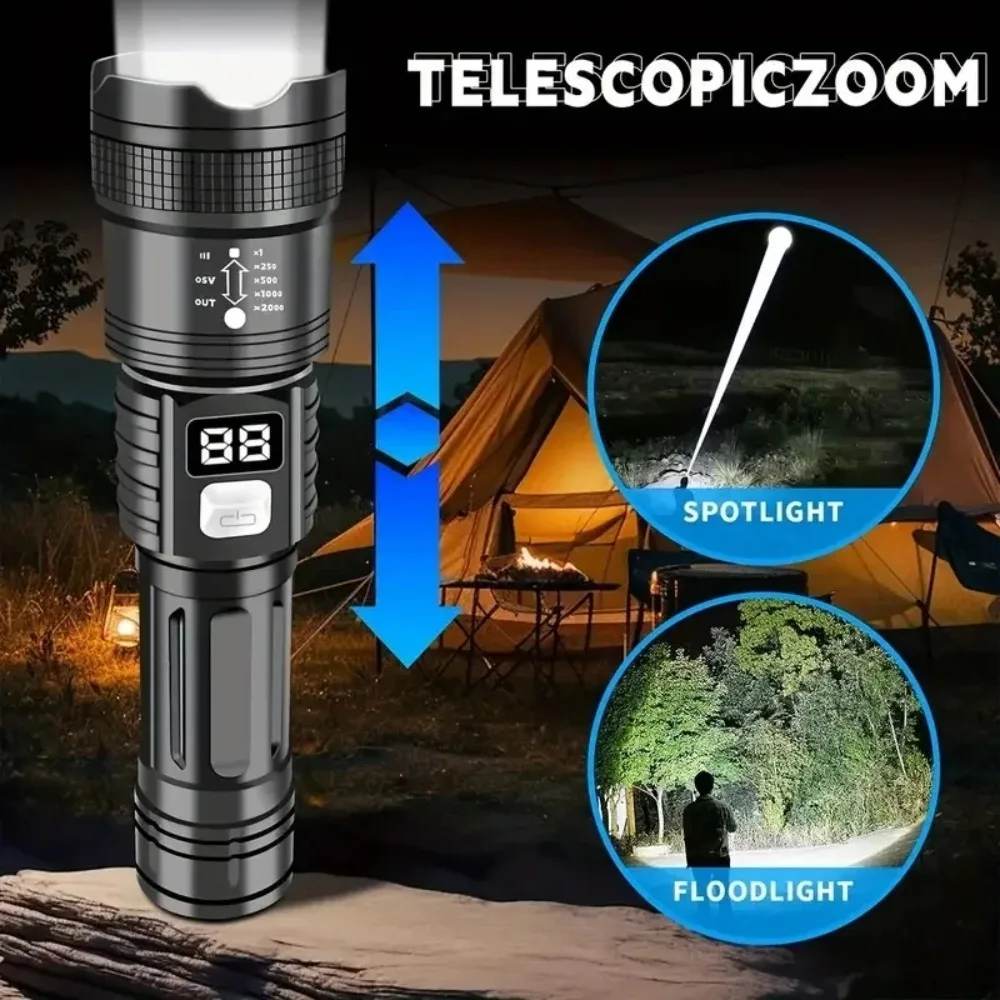 Super Bright LED Flashlight Tactical Torch USB Rechargeable Lamp Zoom Emergency Lights for Outdoor Fishing Work Lighting Lamp