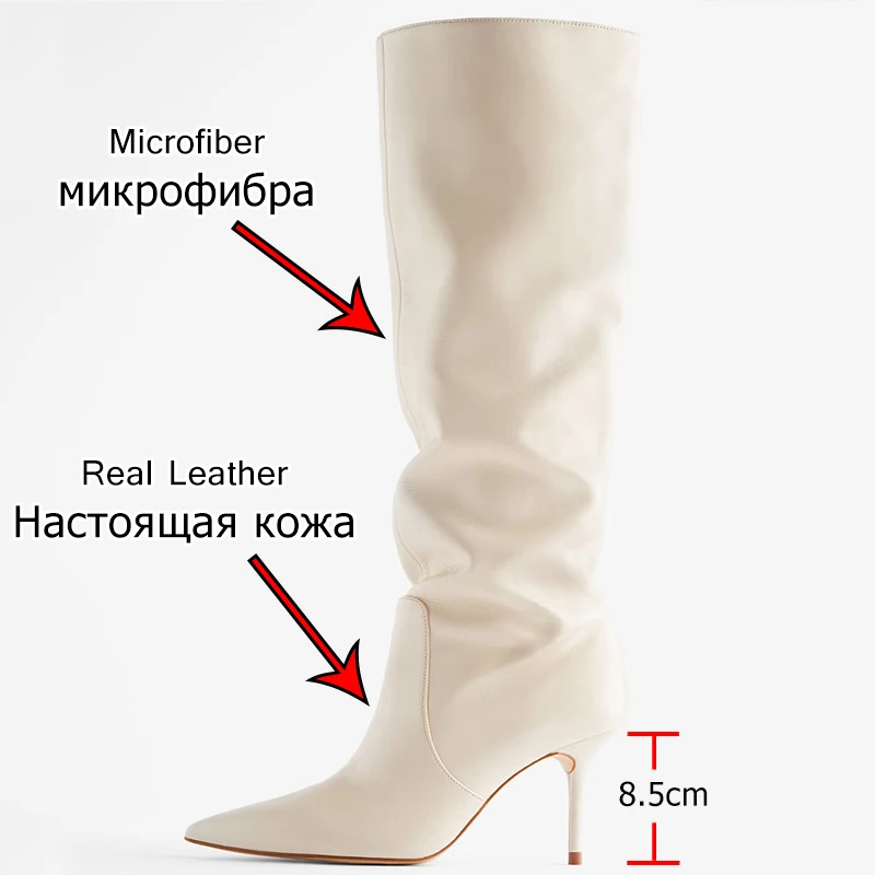 TAOFFEN 2023 Ins Women Real Leather Knee High Boots For Women Winter Shoes Sexy Party Thin Heel Boots Ladies Footwear Size 34-43