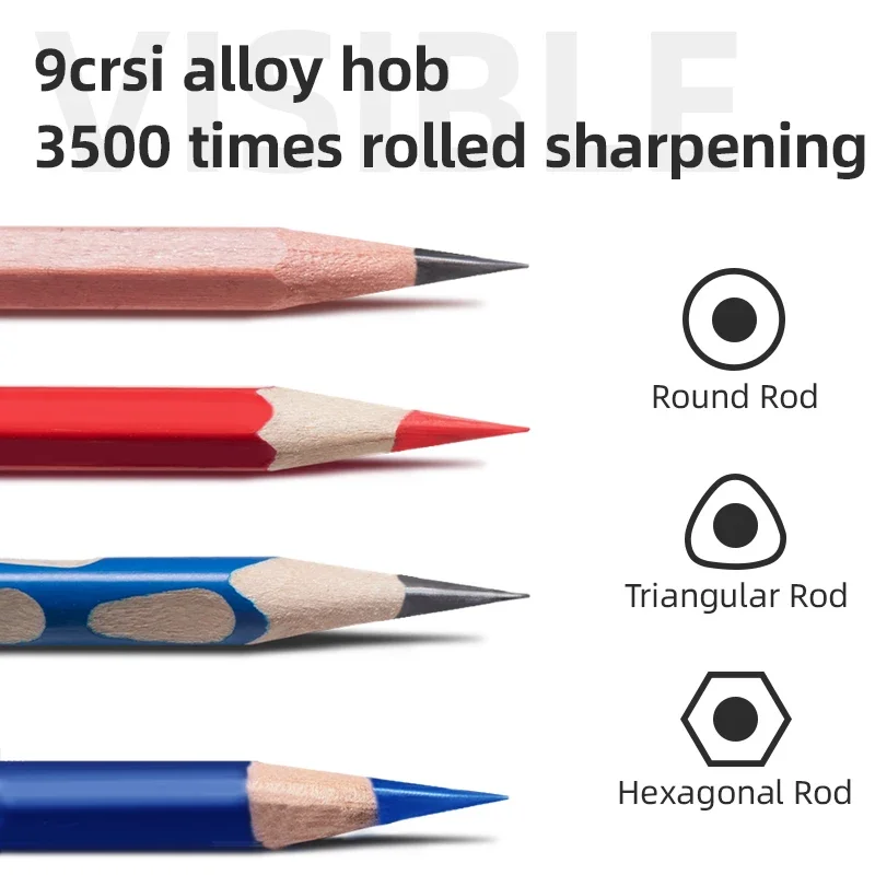 DELI-Rotary apontador de lápis, cores transparentes cortador de lápis, Escritório e Escola Tabela Sharpener, Art Pencil, Auto Pen Feed Design