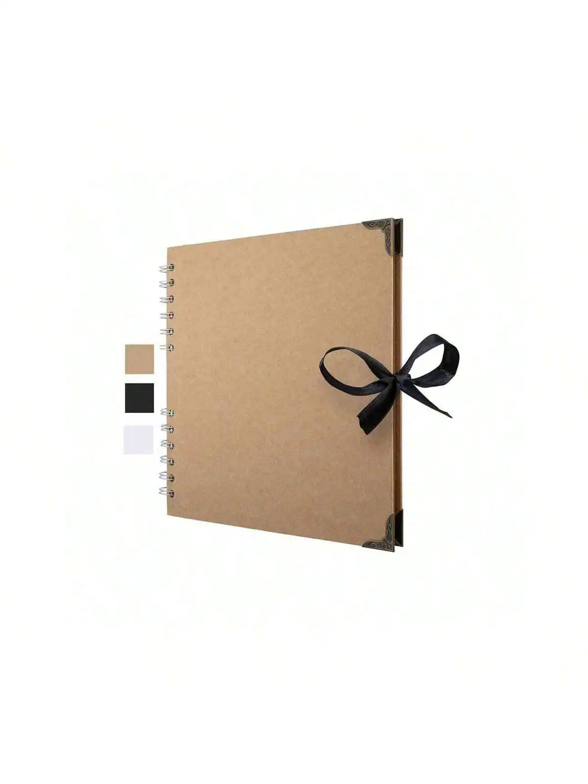 DIY kraft paper scrapbook with corner protection and ribbon closure - perfect for family weddings and school season gifts