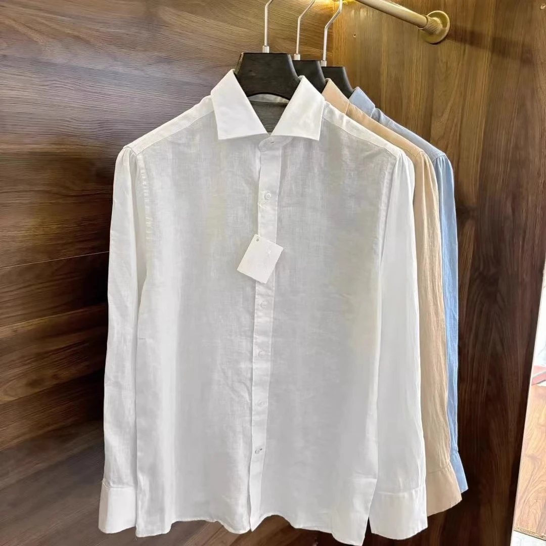 

BC Italy 25SS Casual lapel long-sleeved solid color linen shirt