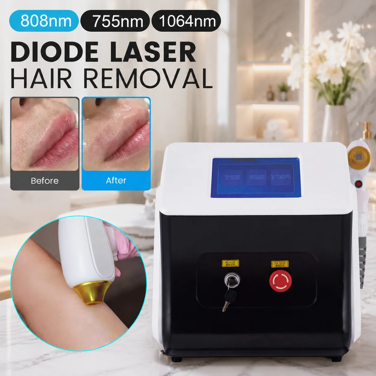Platinum Hair Removal Machine 3 Wavelengths 755nm 808nm 1064nm Painless Diode System for Beauty Salon Professional