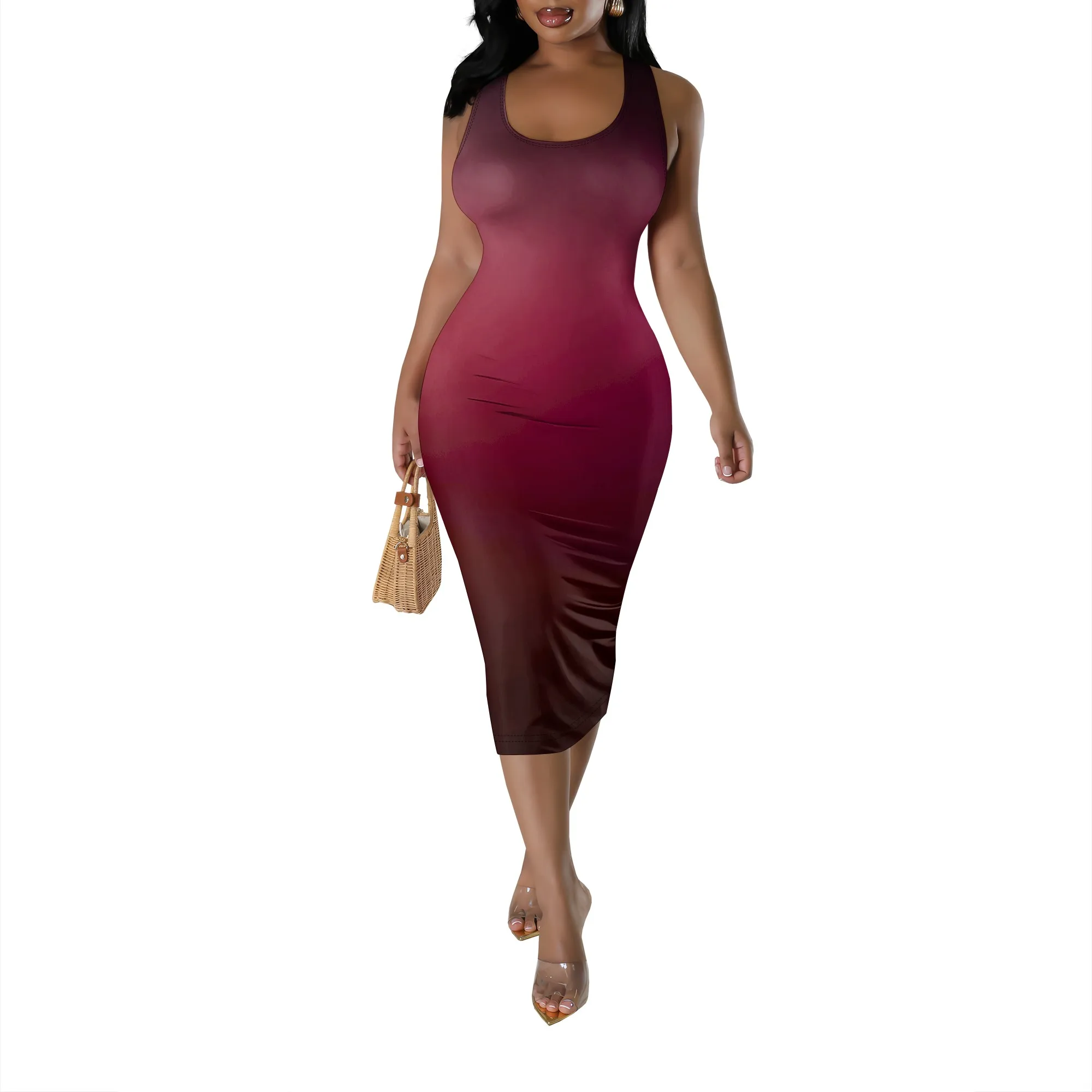 

Women's Sexy Sleeveless Tight Fitting Dress U-Neck Print Medium to Long Casual Beach Party Club