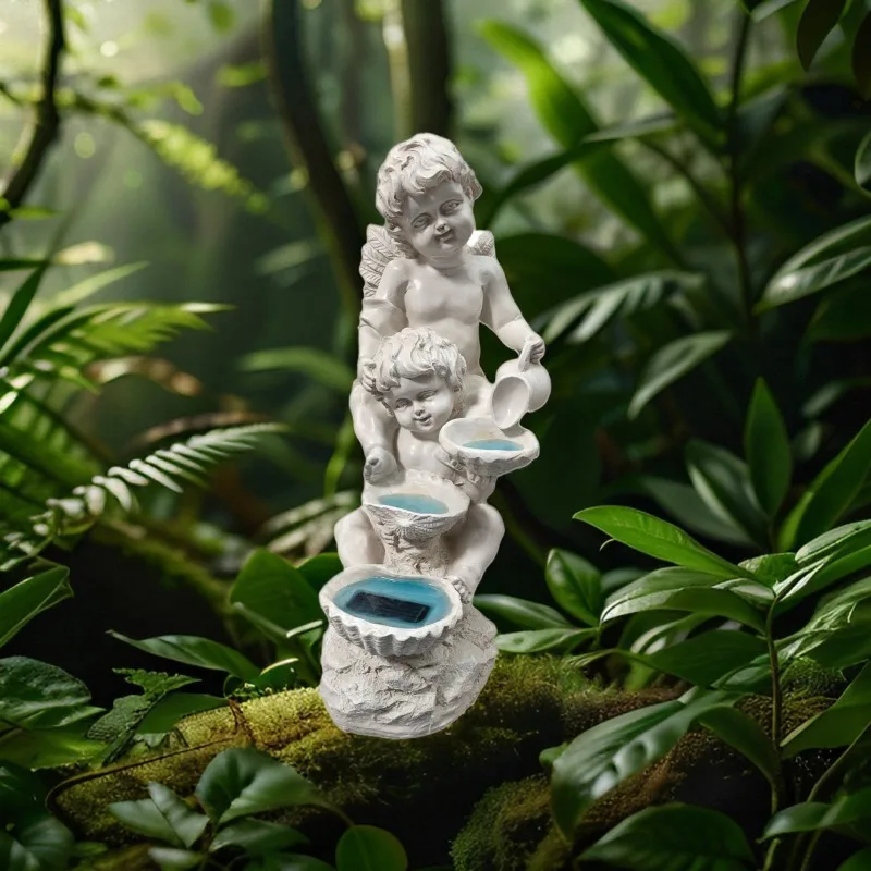 Outdoor Creative European Angel Statue Solar Landscape Villa Courtyard Entrance Door Resin Ornament