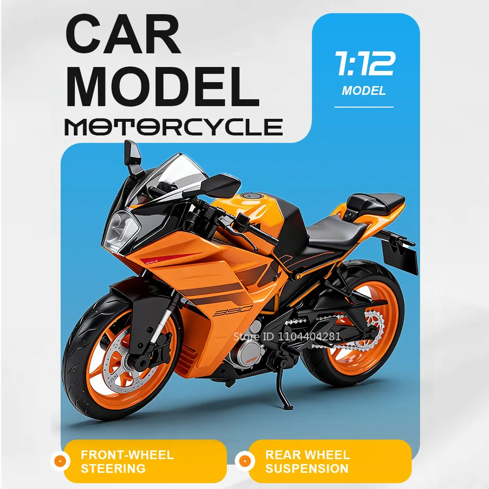 

1:12 KTM RC 390 1390 Diecast Alloy Models Toys Car Motorcycle Shock Absorption Front Wheel Steering Motorbike Fashion Ornaments