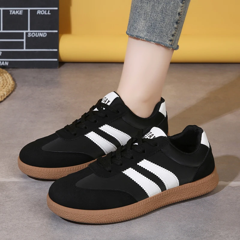 Leichte, bequeme Sneaker für Damen, modische gestreifte Schnürschuhe, lässige, atmungsaktive grüne Sneaker in großen Größen – Detail 17